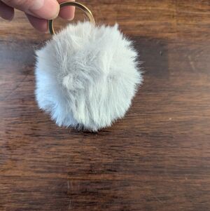 Fluffy Light Gray Pom Pom Keychain